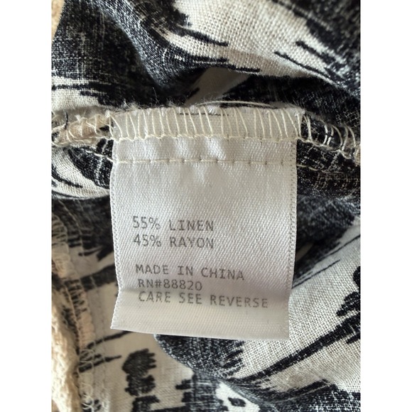 Christian Siriano Linen Peasant Black White Ikat Boho Puff Sleeve Top Size M - Picture 7 of 7